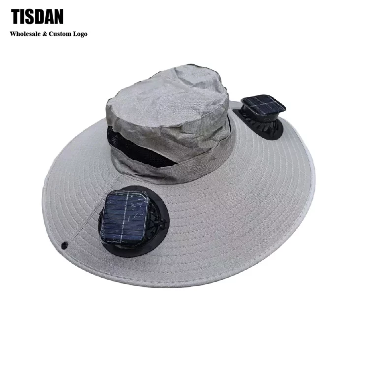 Hot Sale Solar Fan Bucket Hat Khaki with Round Fan – Waterproof UV Protection Fishing Hat with Custom Logo for Bulk Orders
