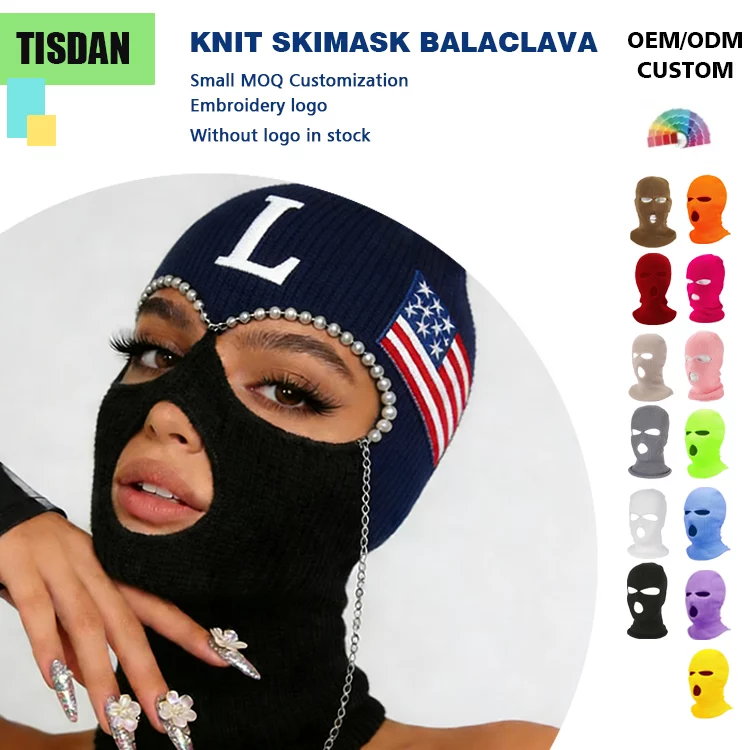 Custom Hole Knitted Balaclava Ski Mask Black –Streetwear Hip Hop Winter Face Cover with Custom Logo