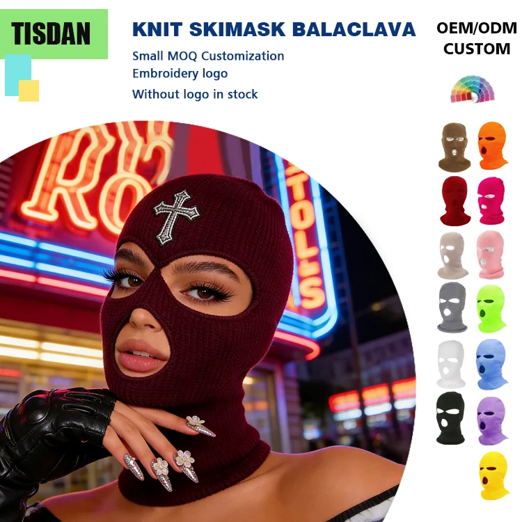 Custom Hole Knitted Balaclava Ski Mask Brown – Streetwear Hip Hop Winter Face Cover with Custom Logo