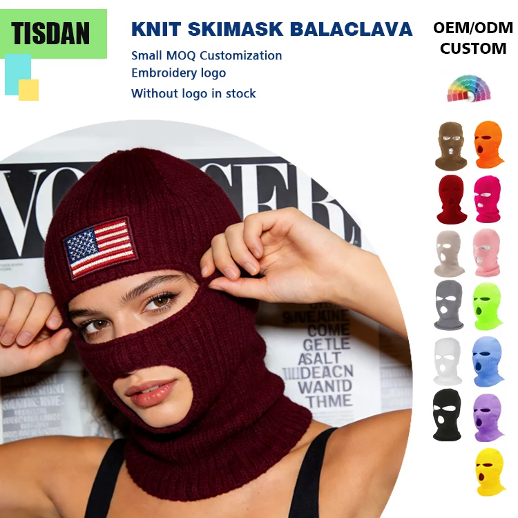 Custom Hole Knitted Balaclava Ski Mask Burgundy – Streetwear Hip Hop Winter Face Cover with Custom Logo