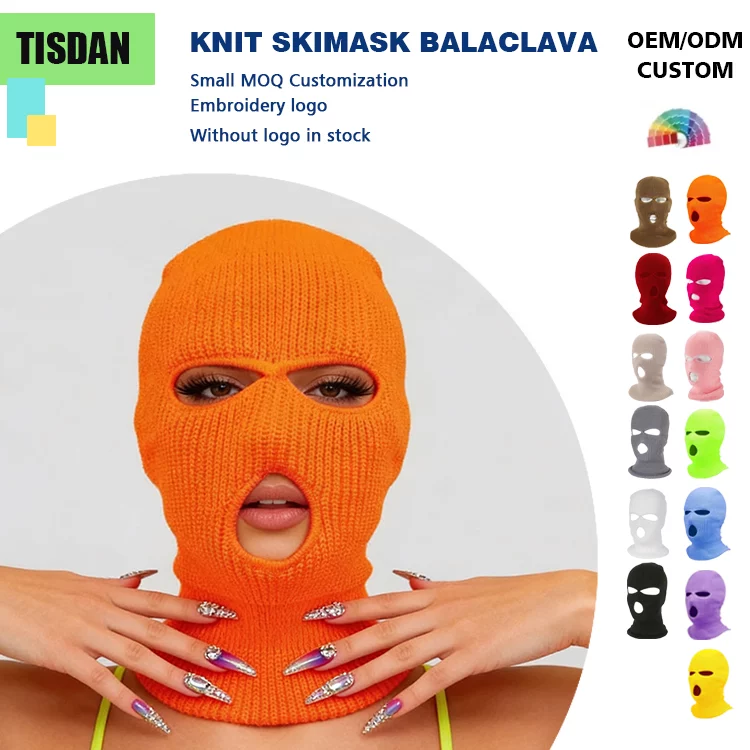 Custom Hole Knitted Balaclava Ski Mask Orange – Streetwear Hip Hop Winter Face Cover with Custom Logo
