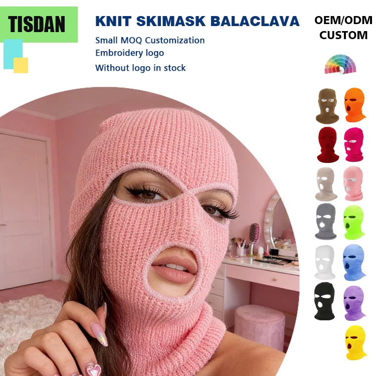 Custom Hole Knitted Balaclava Ski Mask Pink – Streetwear Hip Hop Winter Face Cover with Custom Logo