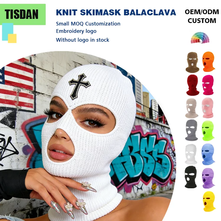 Custom Hole Knitted Balaclava Ski Mask White –Streetwear Hip Hop Winter Face Cover with Custom Logo