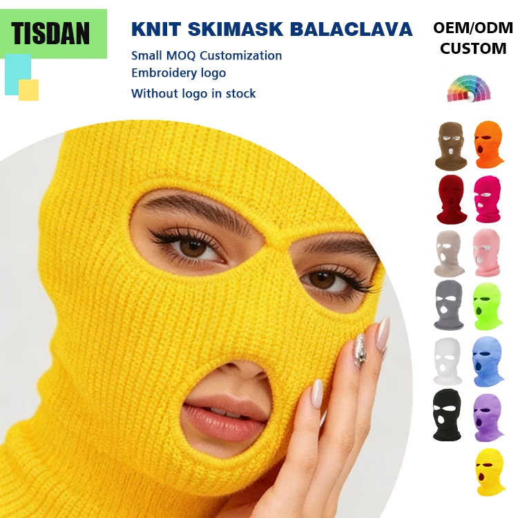 Custom Hole Knitted Balaclava Ski Mask Yellow – Streetwear Hip Hop Winter Face Cover with Custom Logo