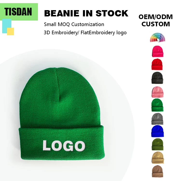 Custom Knit Beanie Hats with Embroidery Logo Green Color – Small MOQ OEMODM Wholesale