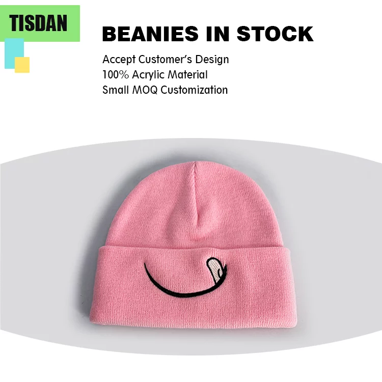 Custom Knit Beanie Hats with Embroidery Logo Pink Color – Small MOQ OEMODM Wholesale