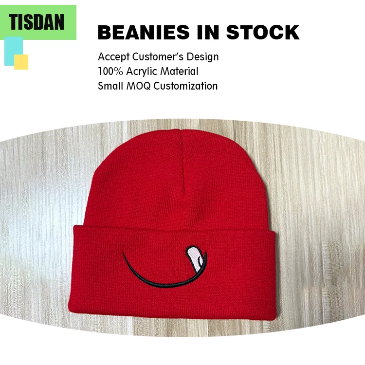 Custom Knit Beanie Hats with Embroidery Logo Red Color – Small MOQ OEMODM Wholesale