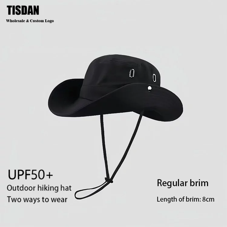 Custom Logo Hiking Sun Hat UPF+ Black – Wide Brim Waterproof Outdoor Bucket
