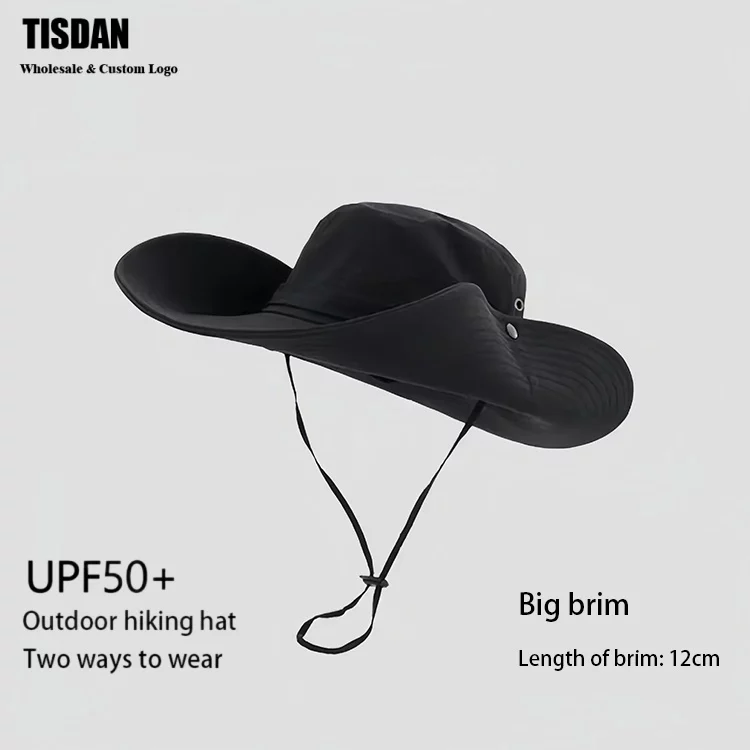 Custom Logo Hiking Sun Hat UPF+ Dark Gray – Wide Brim Waterproof Outdoor Bucket Hat for Branding