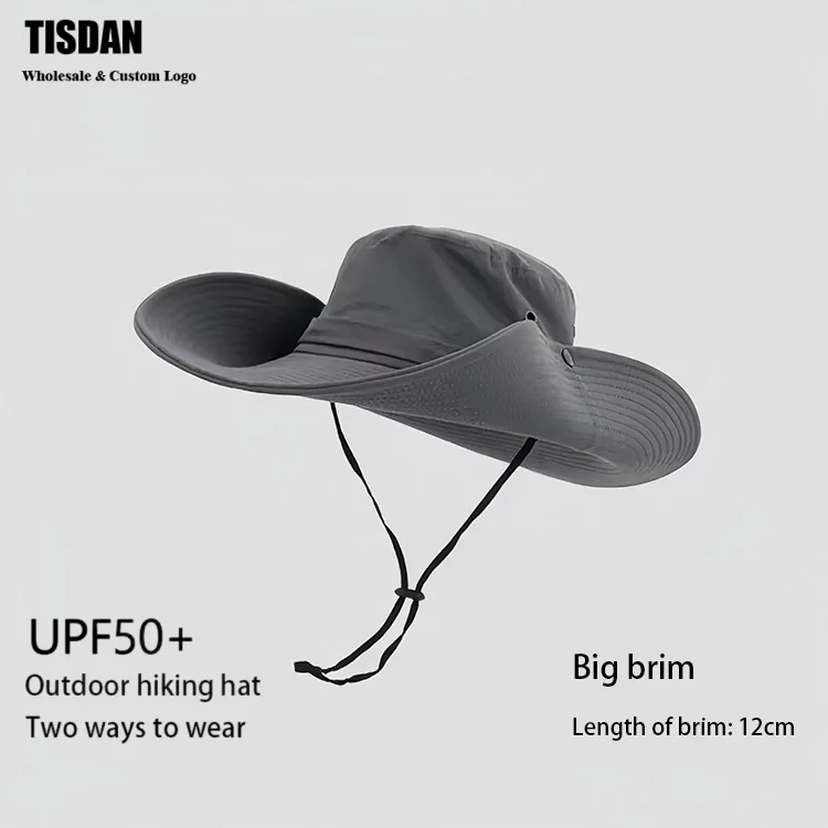 Custom Logo Hiking Sun Hat UPF+ Dark Grey – Wide Brim Waterproof Outdoor Bucket Hat for Branding