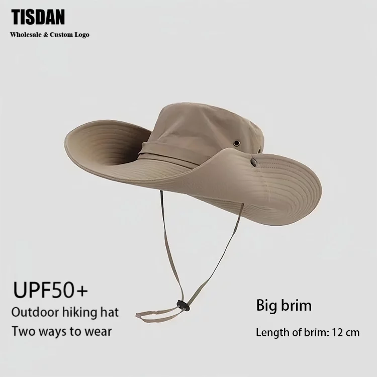 Custom Logo Hiking Sun Hat UPF+ Desert Khaki – Wide Brim Waterproof Outdoor Bucket Hat for Branding