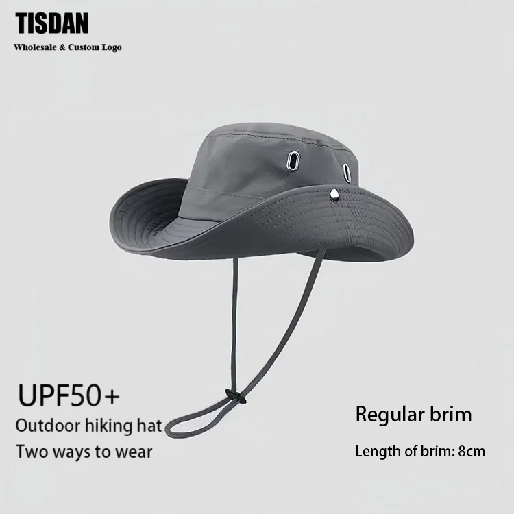 Custom Logo Hiking Sun Hat UPF+ Gray – Wide Brim Waterproof Outdoor Bucket Hat for Branding