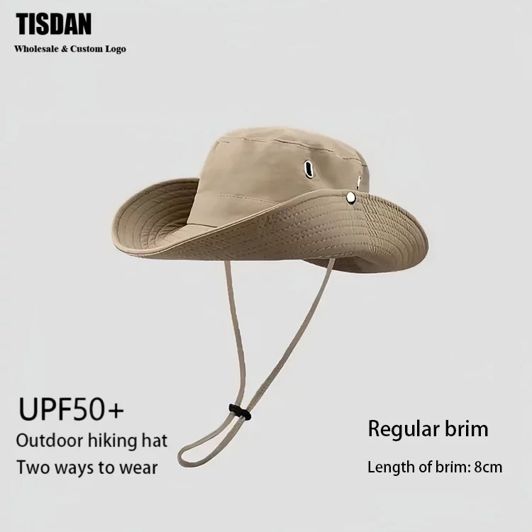 Custom Logo Hiking Sun Hat UPF+ Khaki – Wide Brim Waterproof Outdoor Bucket Hat for Branding