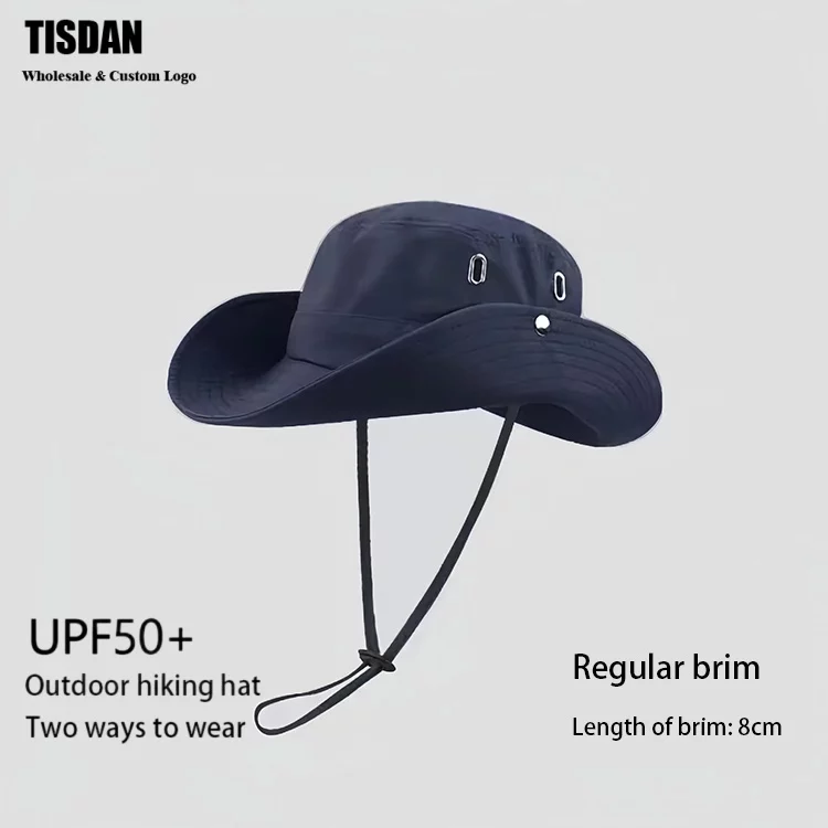 Custom Logo Hiking Sun Hat UPF+ Navy Blue – Wide Brim Waterproof Outdoor Bucket Hat for Branding