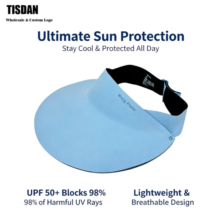 Custom Logo Ice Silk Sun Visor Blue – Breathable & Cool Wide Brim with Unobstructed Vision ()