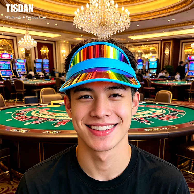 No‑Light Version Iridescent With Blue Trim Head‑Mounted UV Protection Sports Visor