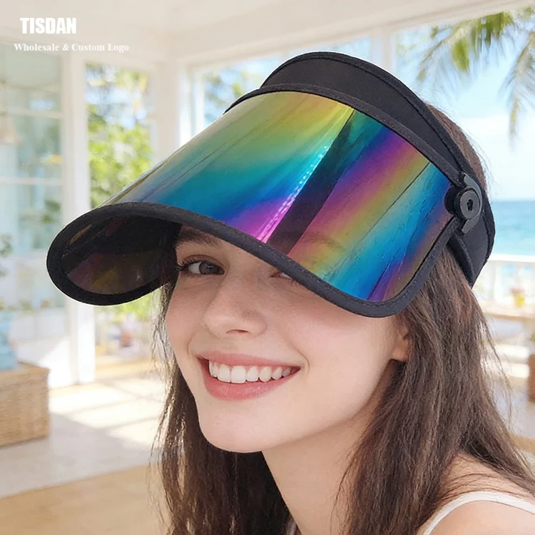 PF + PVC Long Lens Sun Visor Hat Rainbow Brim and Black Headband Custom Logo Sports Sun Visor ()
