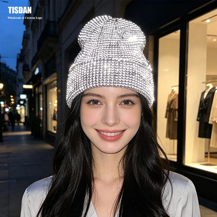 Reflective Thread Knit Beanie with Custom Logo Gray – UV Protection & Warm Knit Hat