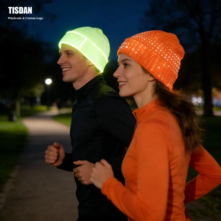 Reflective Thread Knit Beanie with Custom Logo Green – UV Protection & Warm Knit Hat