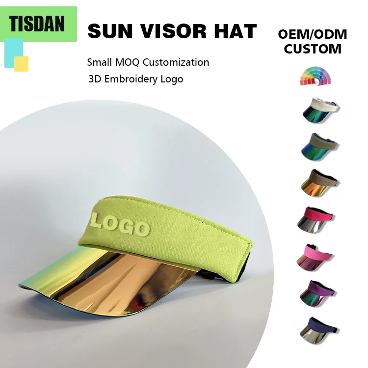 Small Order Custom UV Protection Adjustable Visor Hat Fluorescent Green — Empty Top Sun Visor for Daily Casual & Sports Golf Tennis