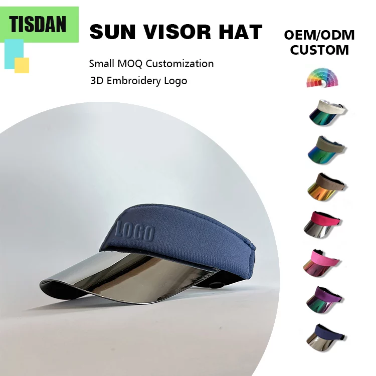 Small Order Custom UV Protection Adjustable Visor Hat Navy Blue — Empty Top Sun Visor for Daily Casual & Sports Golf Tennis