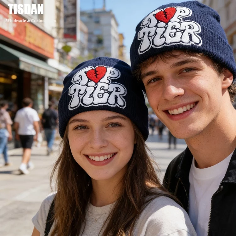Unisex Jacquard Knit Beanie Blue – Custom Logo Acrylic Hat ()