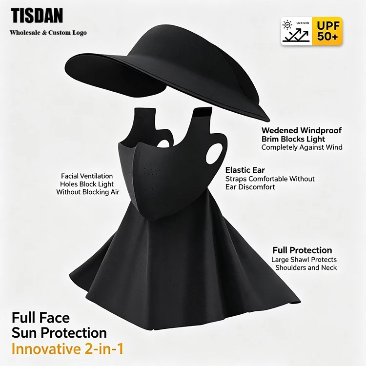 UPF + in Sun Protection Combo – Black Wide Brim Visor with Full Face Coverage