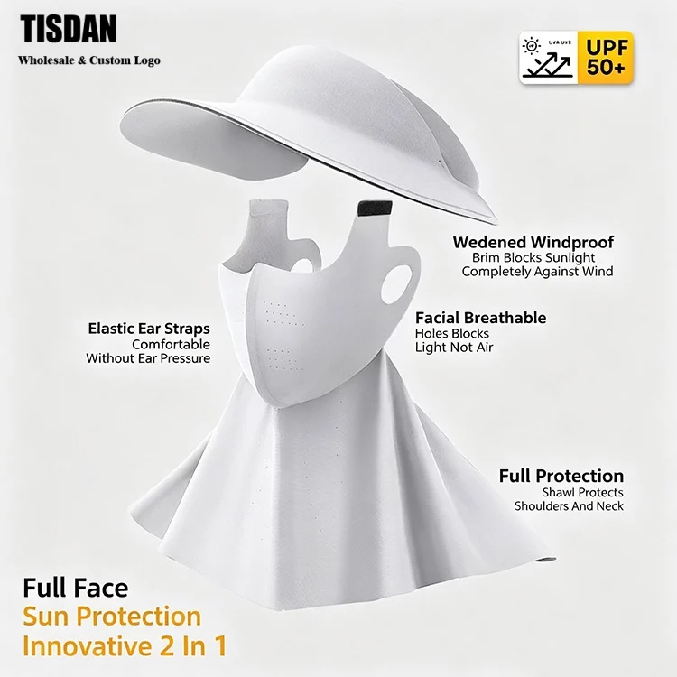 UPF + in Sun Protection Combo – Light Gray Wide Brim Visor with Full Face Coverage