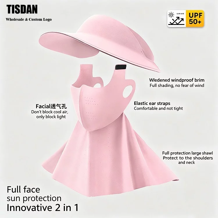 UPF + in Sun Protection Combo – Pink Wide Brim Visor with Full Face Coverage