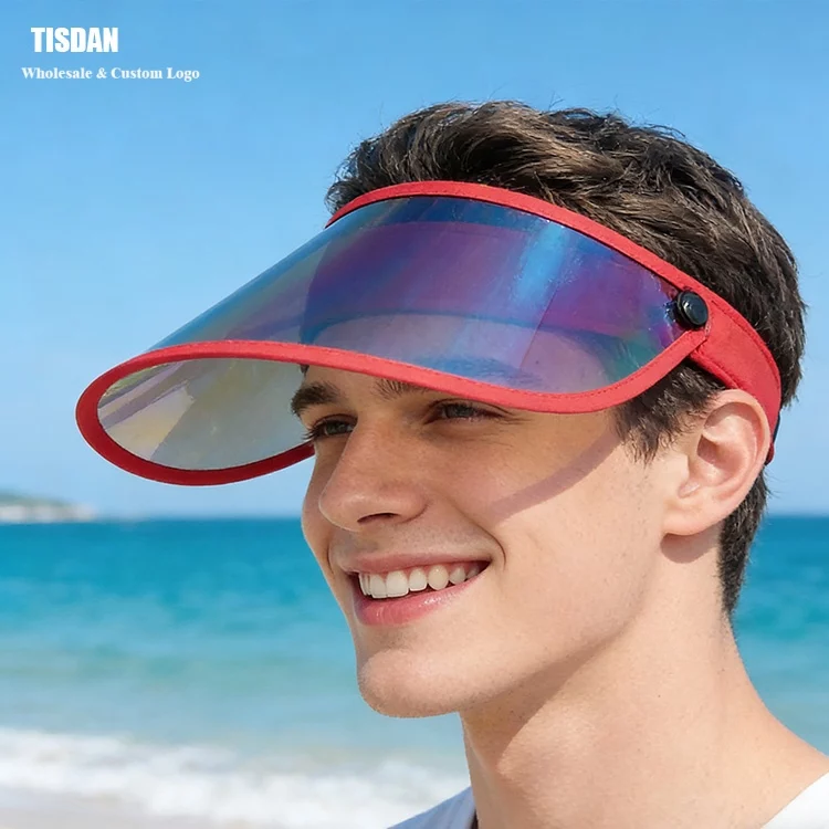 UPF + PVC Long Lens Sun Visor Hat Rainbow Brim and Red Headband Custom Logo Sports Sun Visor ()
