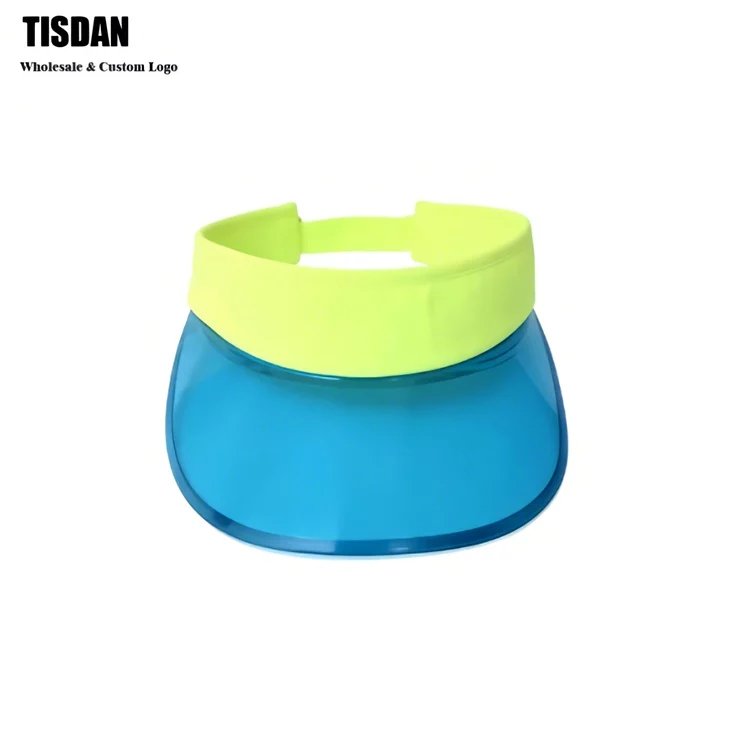 UPF + PVC Transparent Sun Visor Hat Blue Clear Brim & Fluorescent Yellow Headband