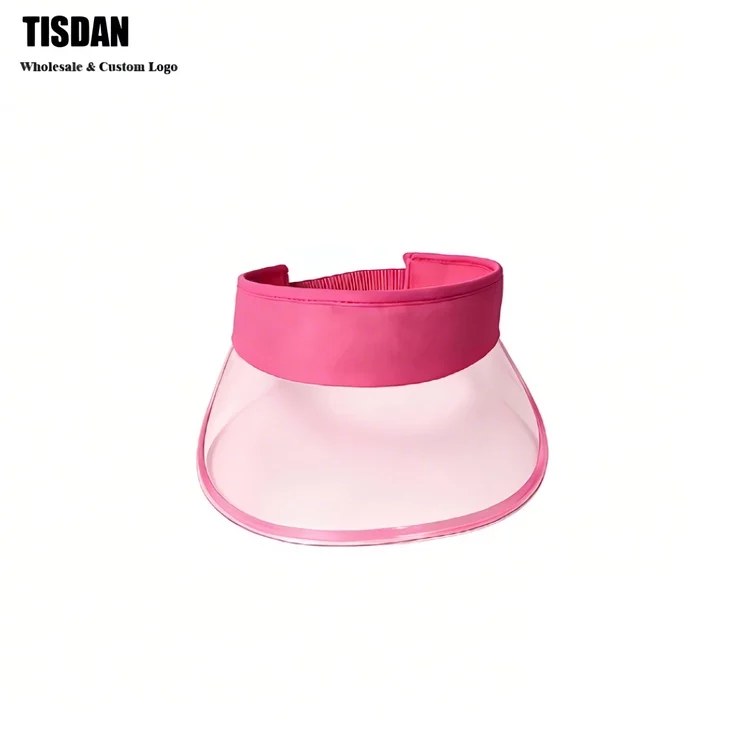 UPF + PVC Transparent Sun Visor Hat Fluorescent Pink Clear Brim & Pink Headband