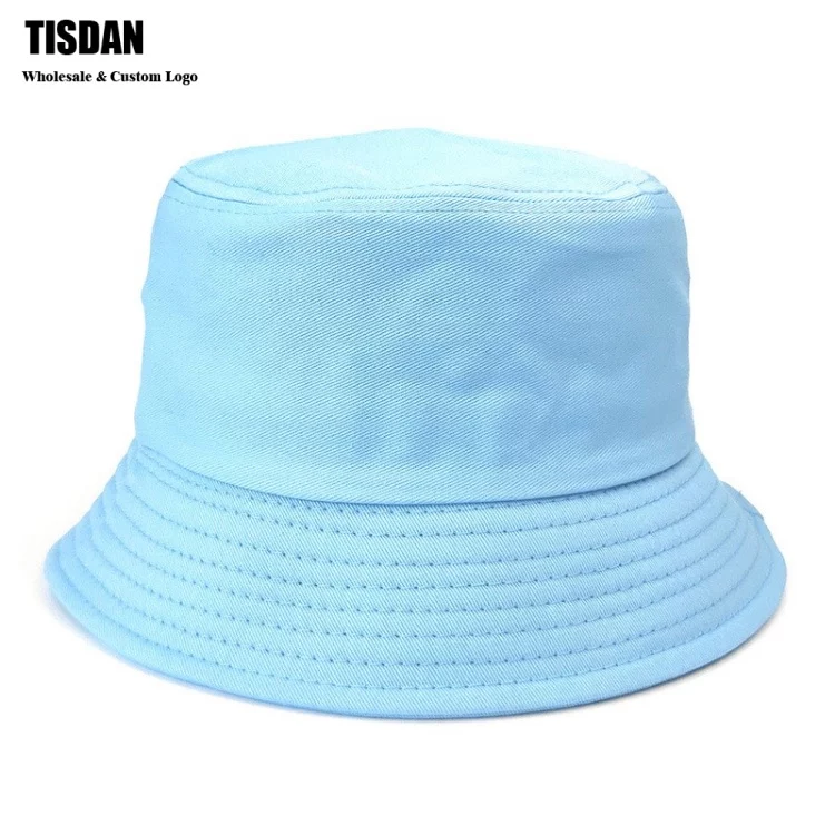 Wholesale Custom Embroidery Logo Bucket Hat Sky Blue – Plain Cotton Fisherman Hats Bulk