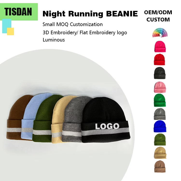 Winter Reflective Beanie Hat with Logo Customization Black – UV Protection & Warm Knit Hat