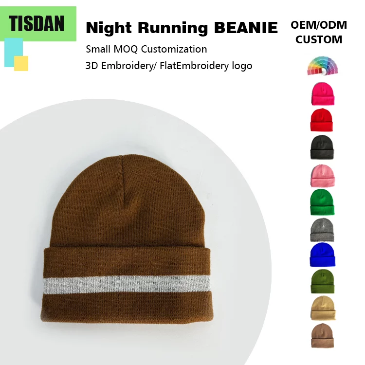 Winter Reflective Beanie Hat with Logo Customization Brown – UV Protection & Warm Knit Hat