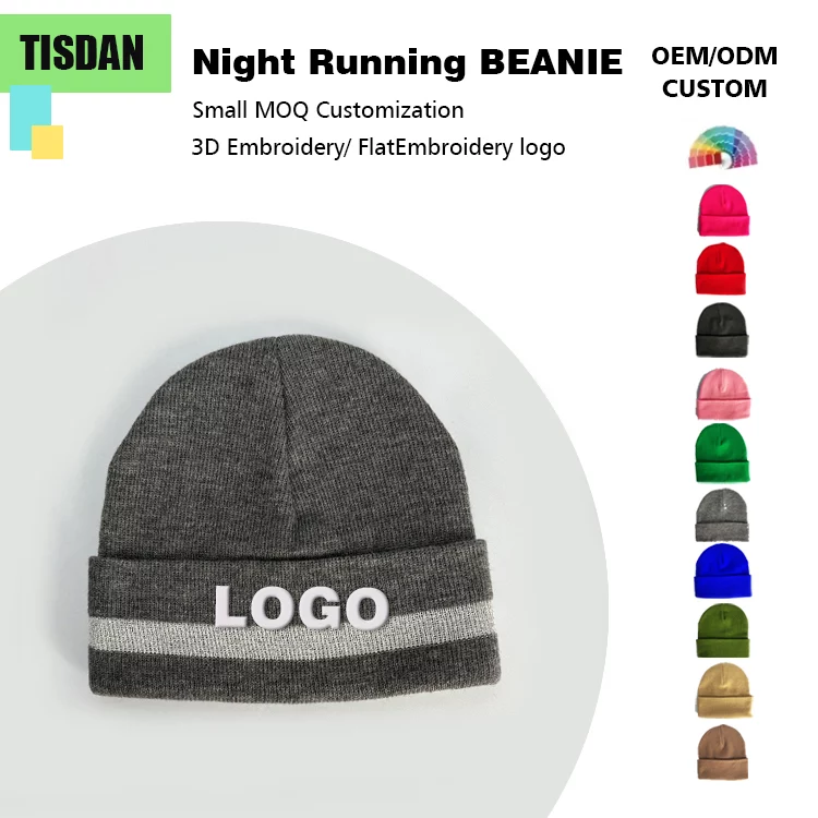 Winter Reflective Beanie Hat with Logo Customization Gray – UV Protection & Warm Knit Hat